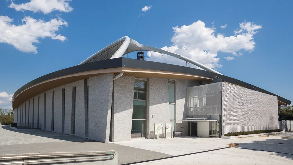 Exterior view of Komazawa Olympic Park General Sports Ground Indoor Stadium.