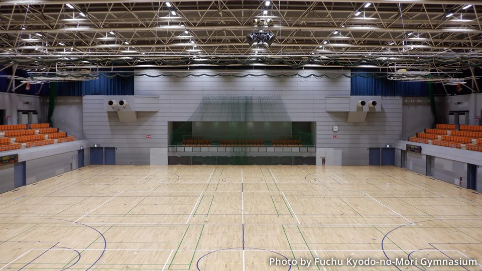 Interior view of Fuchu Kyodo-no-Mori Gymnasium.